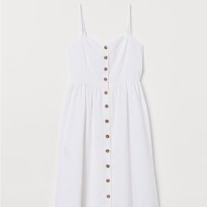 H&M White Linen Blend Midi Dress